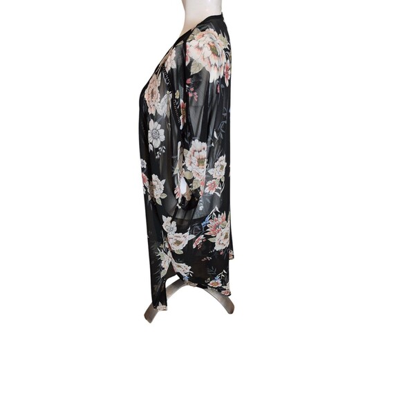 Band of Gypsies Sheer Boho Floral Chiffon Duster Tunic Cardigan Swim Cover sz M - Picture 3 of 7